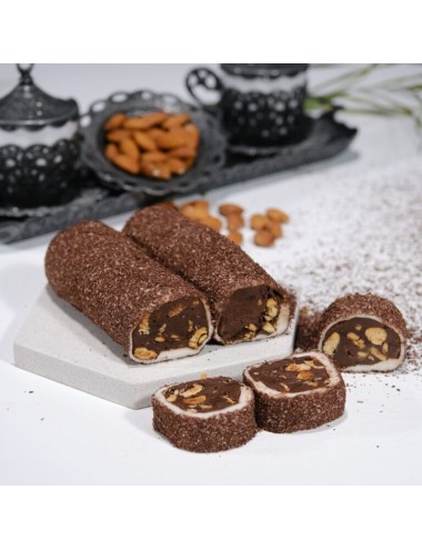 Kakao Kaplı Çikolatalı Bademli Sarma Lokum